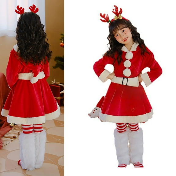 Girls Santa Claus Dress Christmas Dress Long Sleeve Christmas Dress Girl Christmas Outfit Dress Up Clothes 7-8 Years
