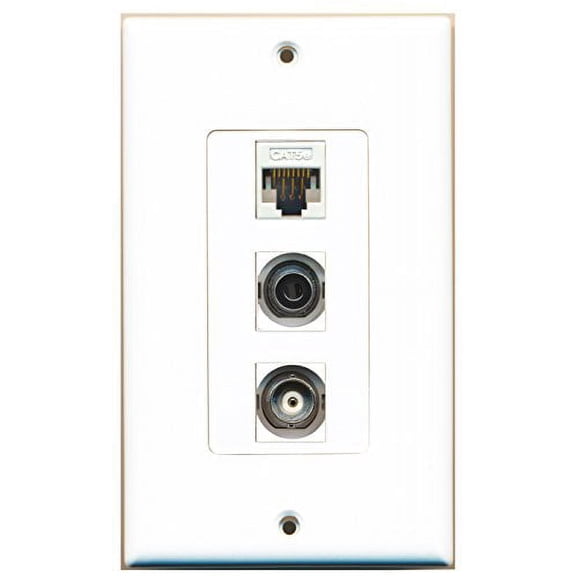 RiteAV - 1 Port 3.5mm and 1 Port BNC and 1 Port Cat5e Ethernet White Decorative Wall Plate Decorative