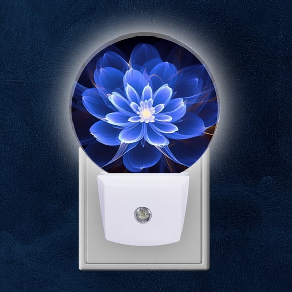 Round LED Night Lights Lamp with Dusk to Dawn Sensor, Blue Flower With Dark Background Night Light Plug Into Wall for Kids Room, Bedroom, Bathroom, Kitchen, Hallway