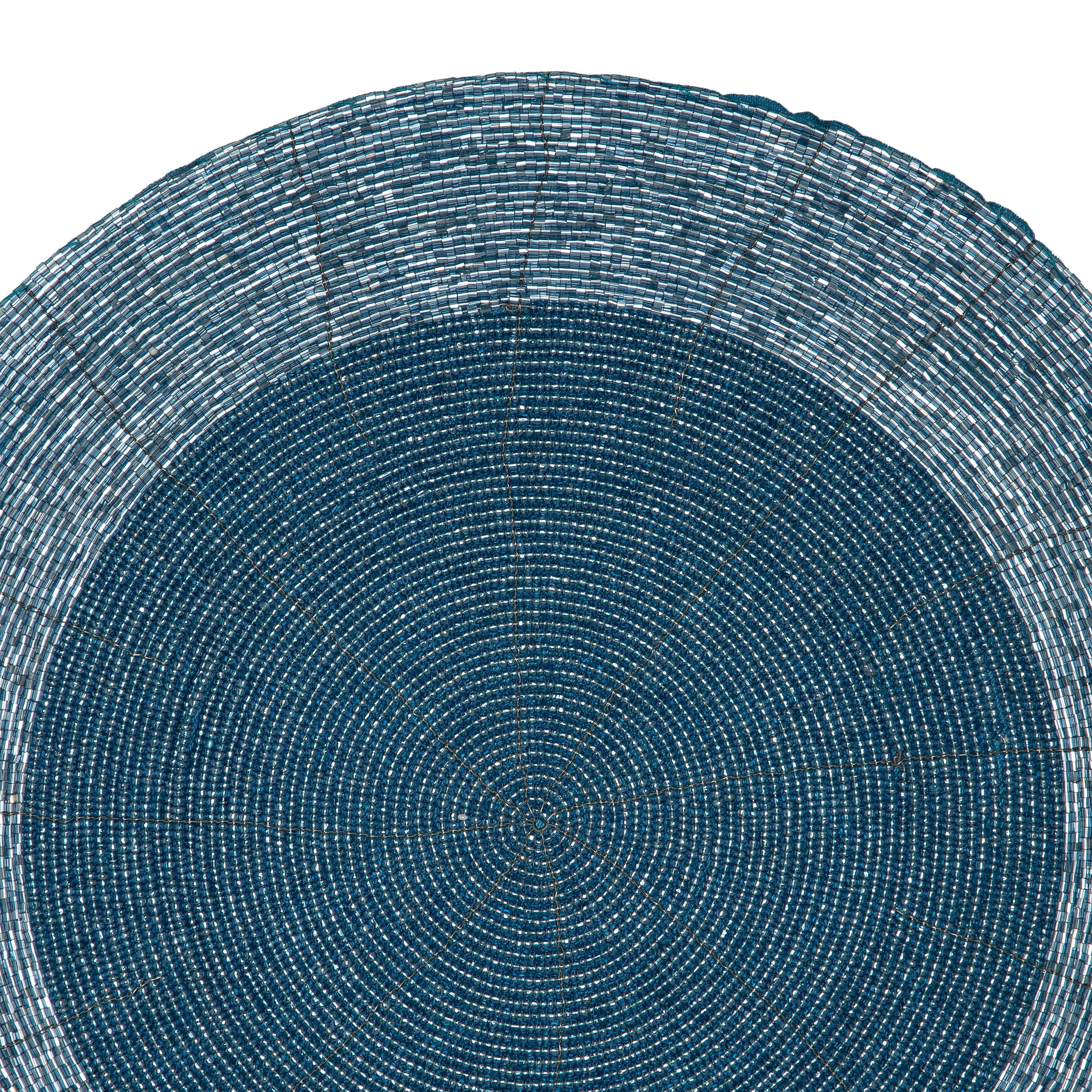 Homebia Designs Farmhouse Beaded Placemats Set of 4-13 Inch Round Handmade Decorative Charger Plates - Elegant Glitz Dinner Table Mats for Dining, Wedding, Kitchen & Party Décor - Sky Blue
