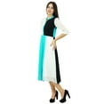 thumbnail image 3 of Bimba Womens Classic Mandarin Collar Shift TriColor Midi Summer Chic Dresses, 3 of 6