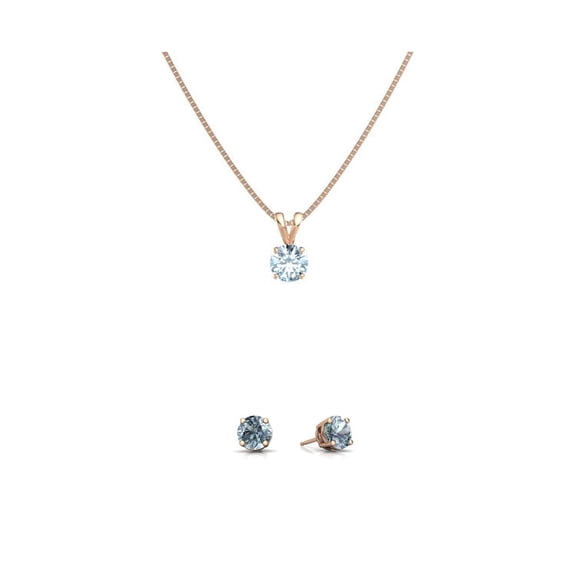 18K Rose Gold 4ct Aquamarine Round 18 Inch Necklace and Earrings Set Plated by PJ Jewelry
