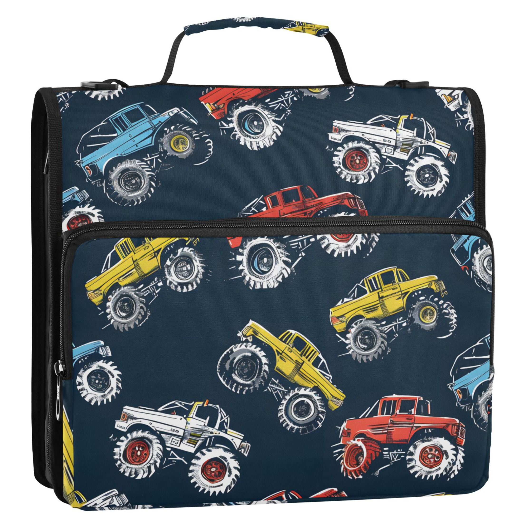 ALAZA Zipper Binder Cartoon Monster Trucks Comic 3 Ring Trapper Keeper File Folder Organizer Bag