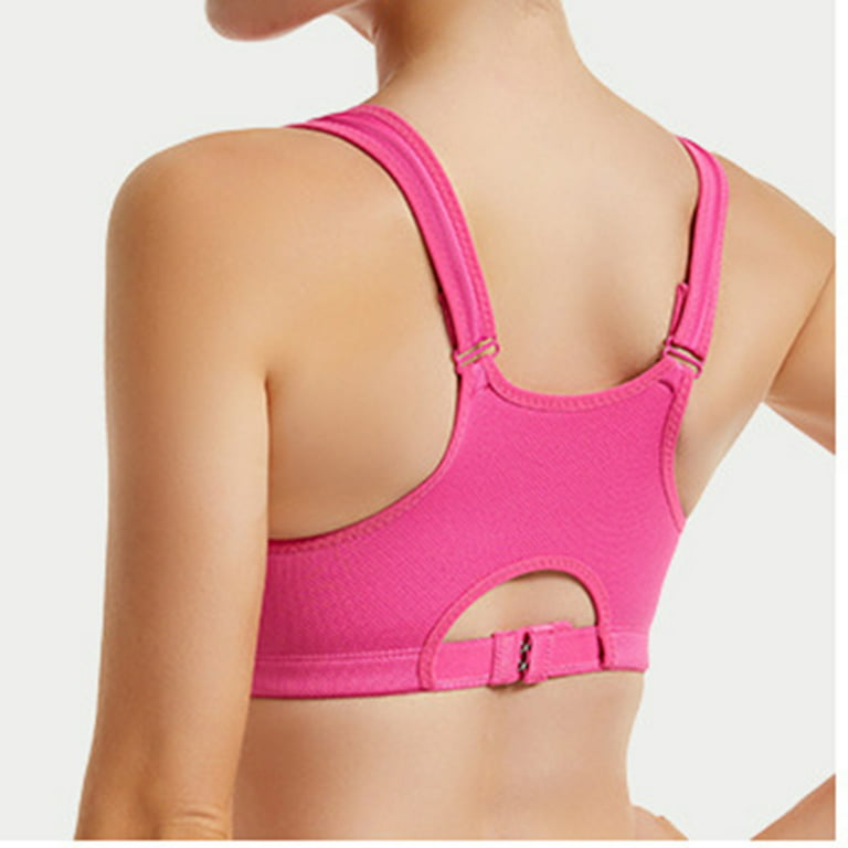 Tdoqot Women's Seamless Raceback Front Closure High Impact Zip up Sports  Bra Hot Pink Size L