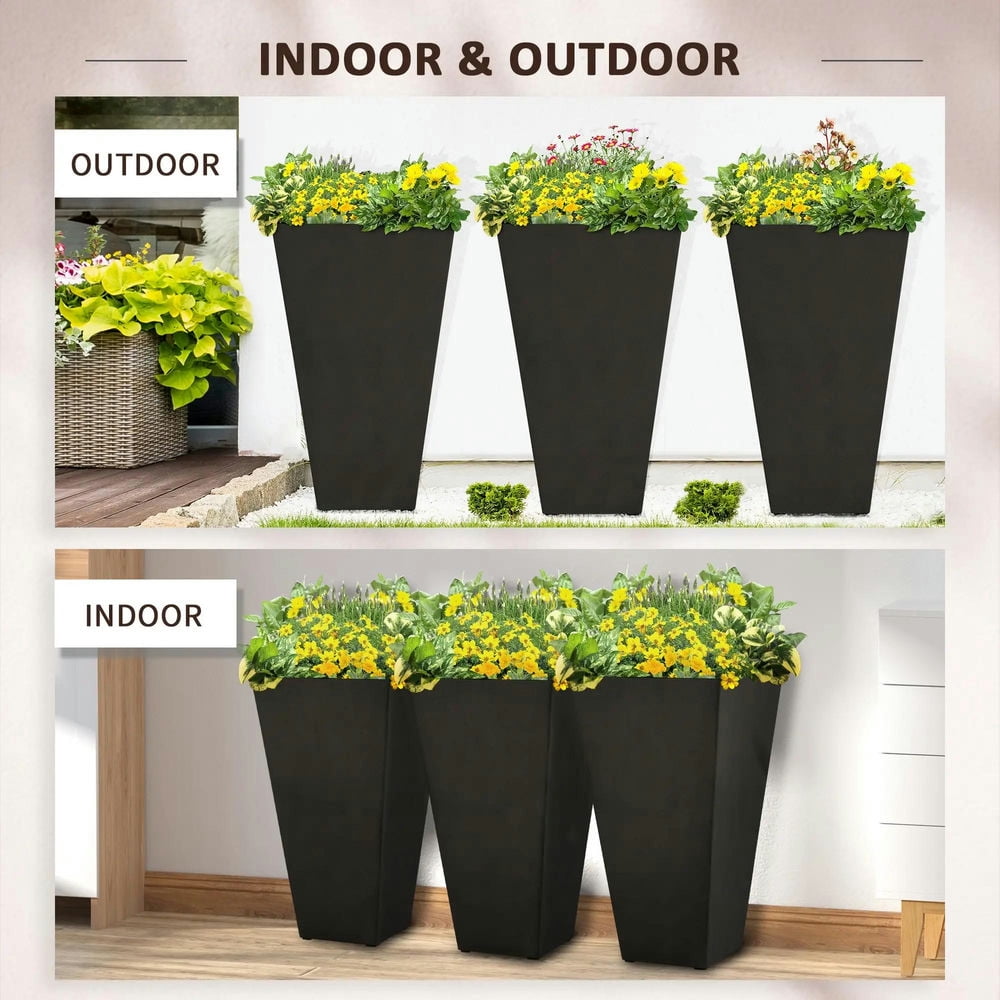 Resenkos Set of 3 Tall Planters with Drainage Hole, 28" Outdoor Flower Plant Pots, Indoor Planters for Porch Patio and Deck, Black
