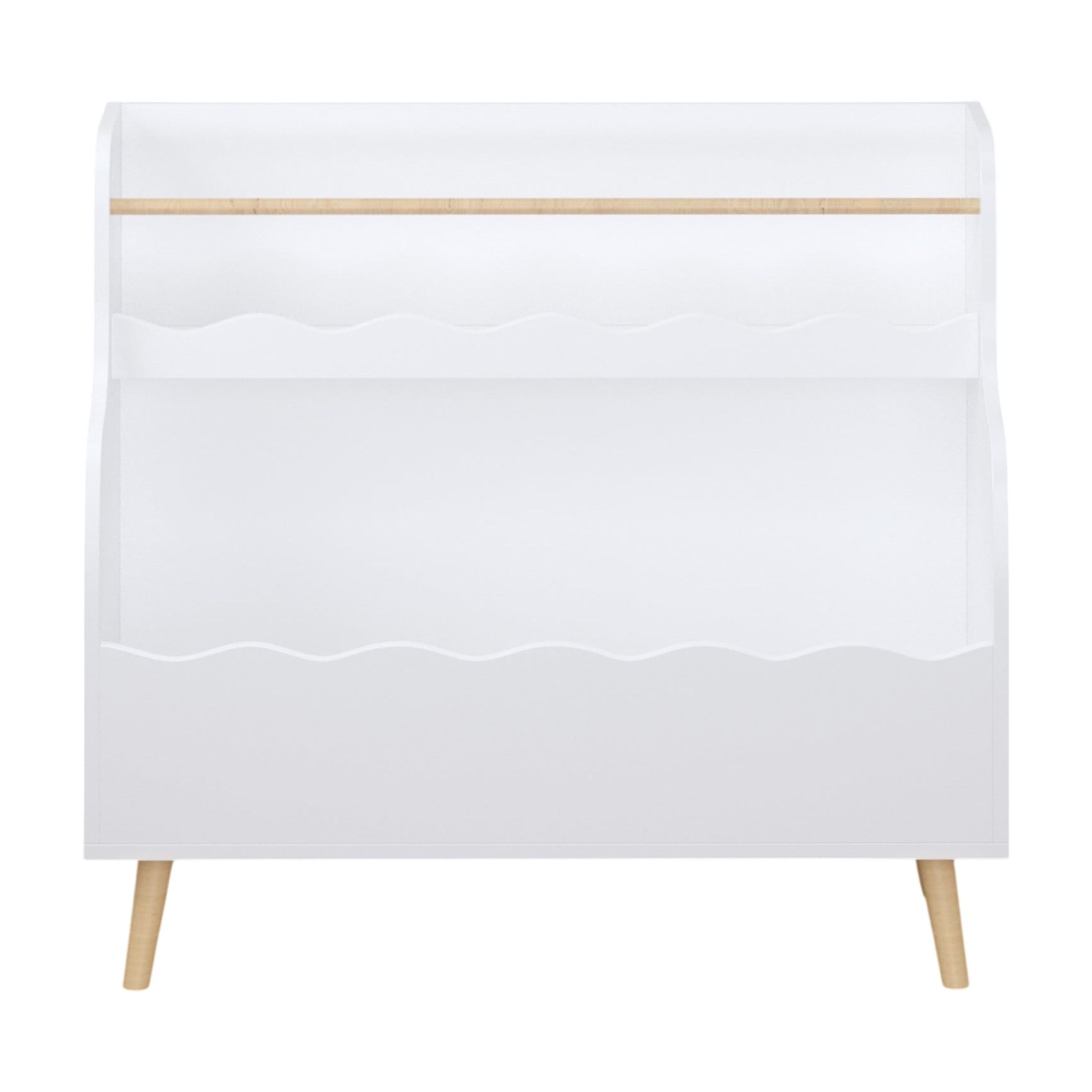 Noble House 31.3" Kids 2-Tier Bookcase with Rod, Wavy Front Book and Toy Storage Cabinet Organizer, Kid Room, White