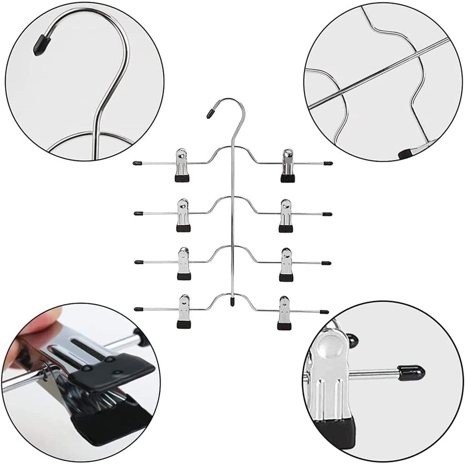 Casewin Space Saving 5 Tier Metal Skirt Hanger with Clips(2pk) Hang 5-on-1, Gain 70% More Space,Rubber Coated Hanger Clips,360 Swivel Hook,Adjustable Clips Pants Hanger,Hang Slack,Trouser,Jeans,Towels
