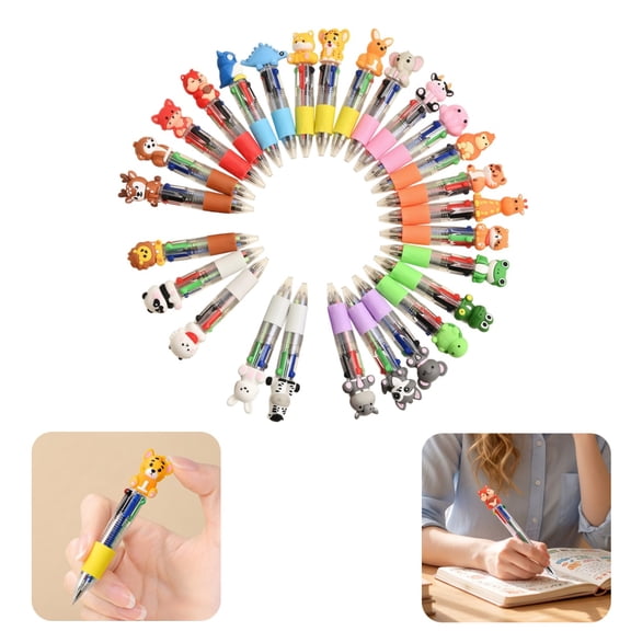 Bisitoy 30PCS Animal 4-in-1 Multicolor Pens Mini Ballpoint Pens, Fun Birthday Party Favors, Classroom Supplies, Bulk Pens for Students & Teacher Daily Use