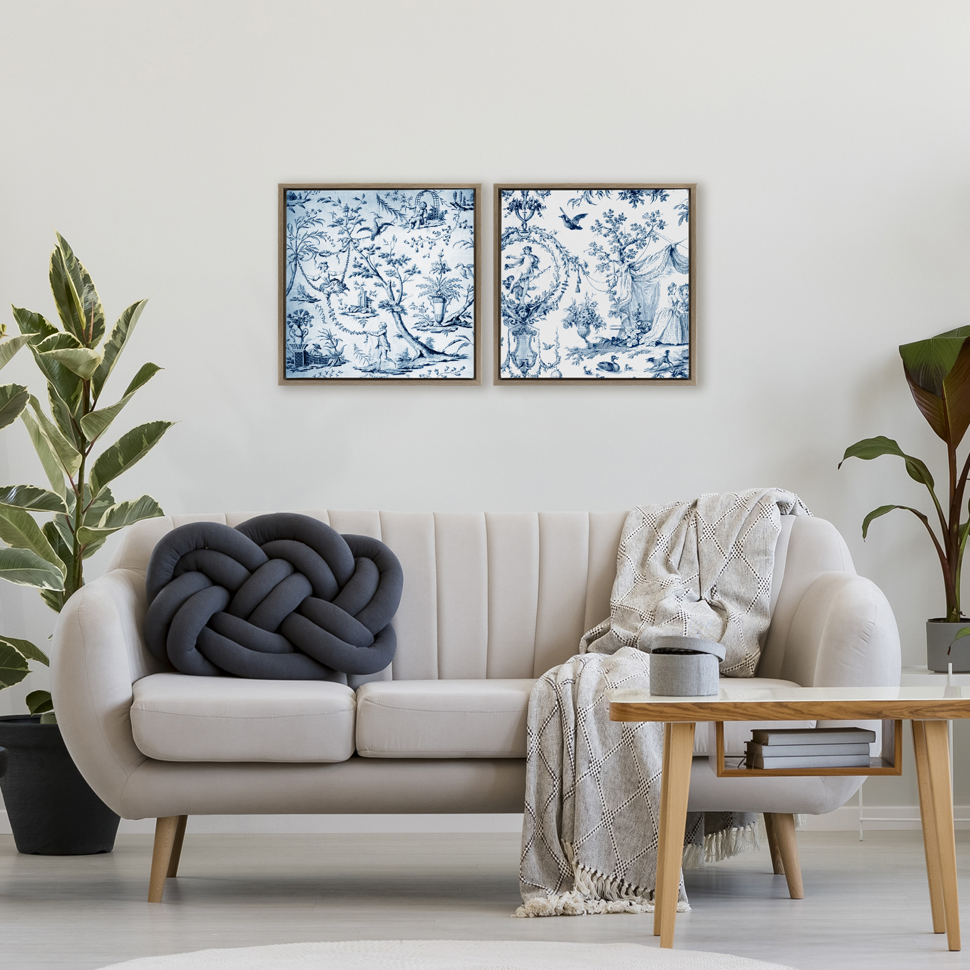 Intricate Toile Scenery 2 Piece Brown Framed Floater Canvas Set, design by Vintage Hustle