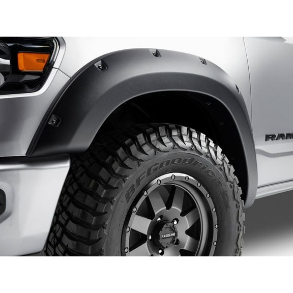 Bushwacker by RealTruck Forge Pocket/Rivet Style Front & Rear Fender Flares | 4-Piece Set, Black, Textured Finish | 58131-08 | Compatible with 2019 - 2024 Ram 1500 (Excludes Rebel & TRX Models)
