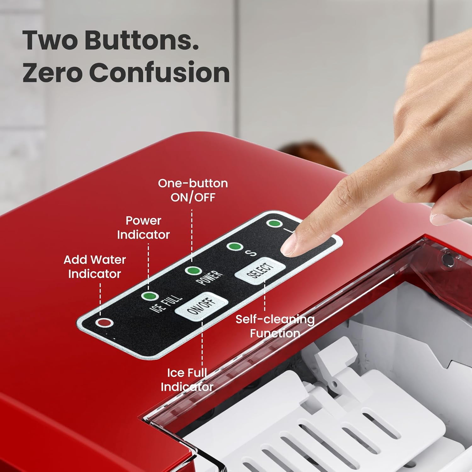 Moifoi Ice Maker Countertop , Portable Ice Machine 26.5lbs/24H, Ready in 6 Mins/9 Pcs  with Self-Cleaning,Red