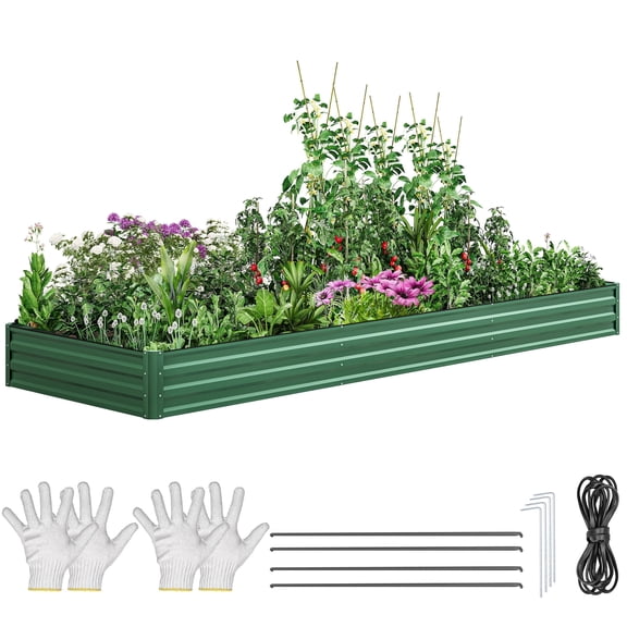 Dextrus 12x4x1Ft Large Raised Garden Bed, Galvanized Metal Planter with Accessories & Gloves, Green