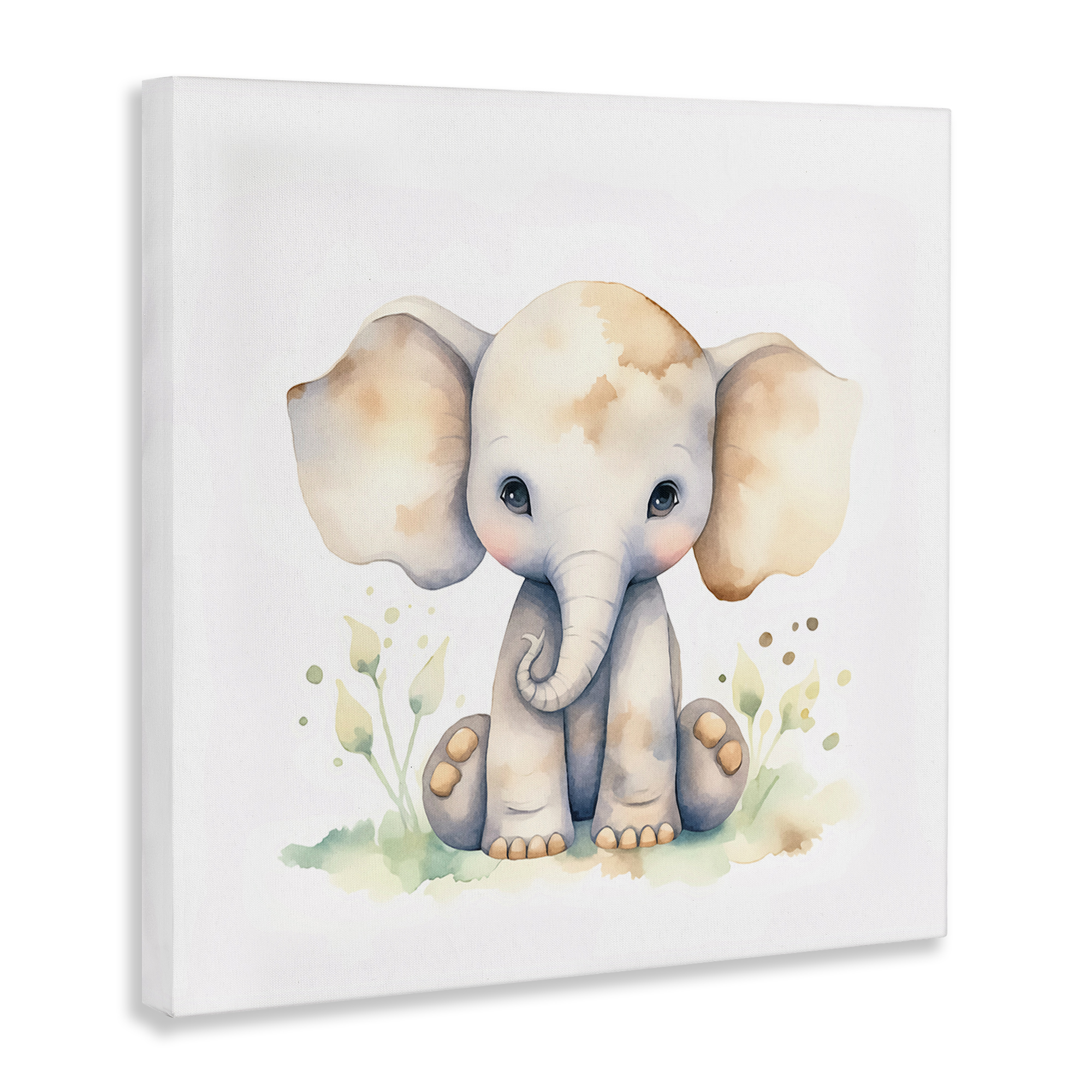 Stupell Industries Sitting Baby Elephant Animals Painting Wrapped Canvas Art Print Wall Art, 30 x 30