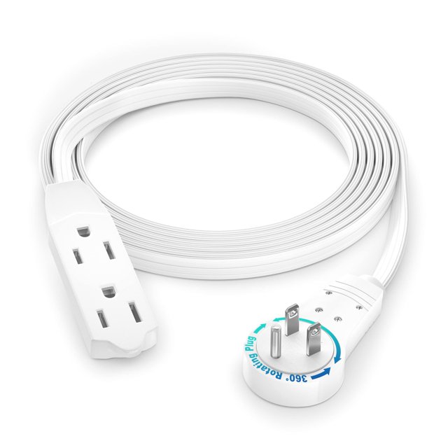 Cable Maximm Cable De Extensión De Enchufe Plano Giratorio 360 De 6 Pies 16 Awg Cable De Extensión De 3 Salidas Múltiples Cable De Conexión A Tierra De 3 Clavijas - Blanco - Certificado Ul