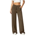 thumbnail image 3 of Women's Cotton Yoga Pants Wide Leg Straight, Mid Elastic Waist Stretchy Soft, Pockets Casual Solid Color, Lounge Workout Fitness Lounge Pants | VerBelle,Brown XL, 3 of 8