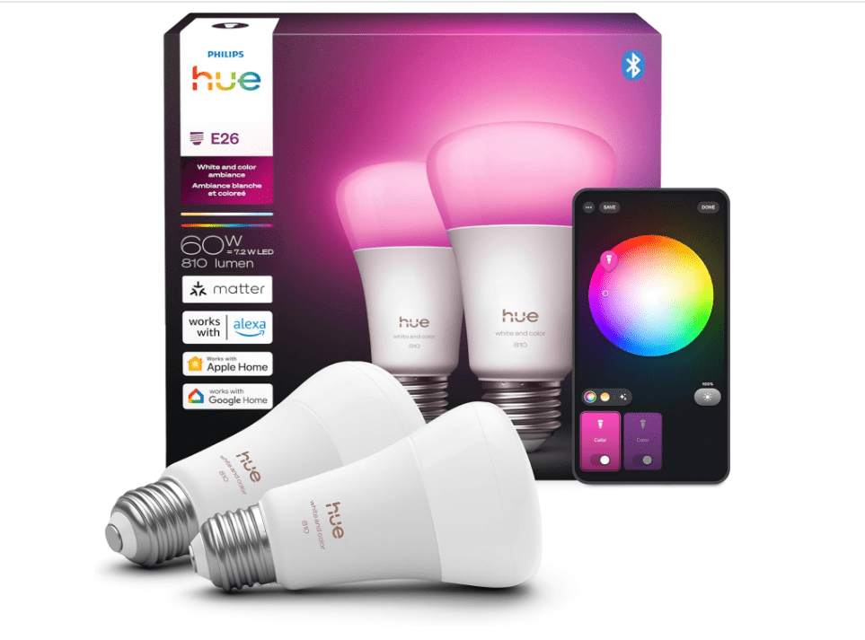 Philips Hue, Smart LED Light, 4 Pack A19, White and Color Ambiance Philips Hue, Smart LED Light, 4 Pack A19, White and Color Ambiance