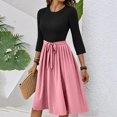 thumbnail image 5 of WTOBBY Women's Solid Color Waistband Round Neck 3/4 Sleeve Dress, Flowy Casual Midi Sundress with Minimalist Elegance for Summer,Pink M, 5 of 5