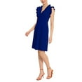 thumbnail image 2 of Maggy London V Neck Ruffle Sleeves Back Zipper Short Crepe Dress-HORN / 4, 2 of 26