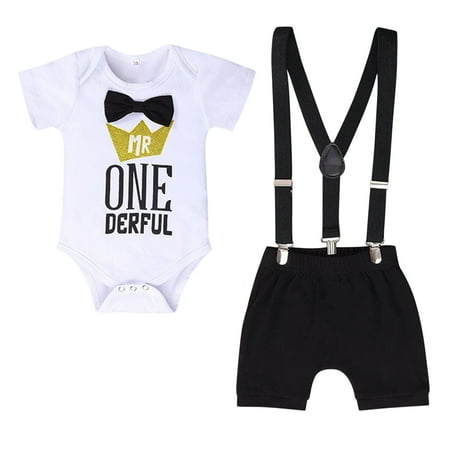 

Kids Infant Boy Letters Outfits Clothes Short Sleeve Bow Tie Romper Shorts Pants Set Suspenders Baby Clothes