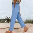 thumbnail image 2 of NSLGXD Cotton Dress Pants Women Solid Color Elastic High Waisted Drawstring Tapered Trousers with Button Cuffs and Pockets Loose Comfortable Work Pant S-2XL Blue Pant, 2 of 8