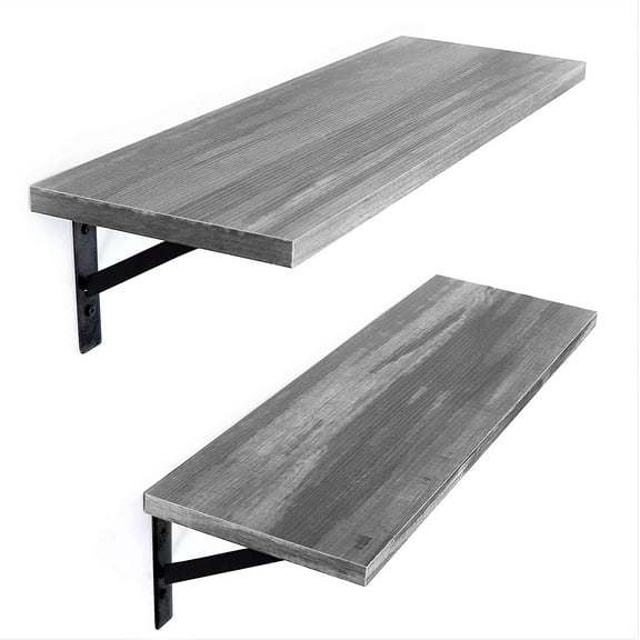 Under.Stated Floating Shelves, 24 Wall Mounted Hanging Shelf Set for Living Room, Office, Kitchen, Bathroom &, Perfect Home Room Wall Decor, Designed with Rustic Pattern  Rustic Grey