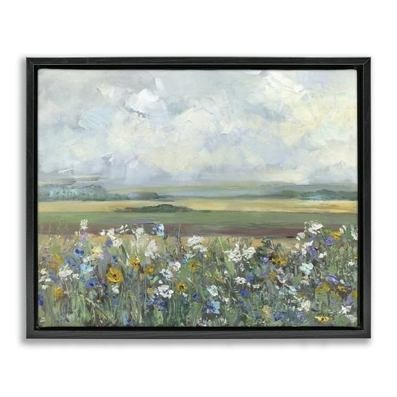 Stupell Industries County Meadow Clouds Overhead Landscape & Nature Painting Black Floater Framed Canvas Art Print Wall Art, 25 x 31