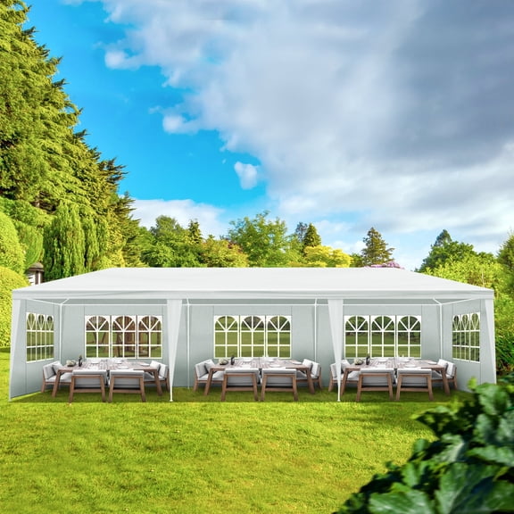 Canopy Tents for Outside, SEGMART 10' x 30' Canopy Tent forOutdoor Party Wedding, Outdoor Canopy Tent w/5 Removable Sidewalls, Heavy Duty Canopy Tent with Church Style Window Sidewall, White, S629
