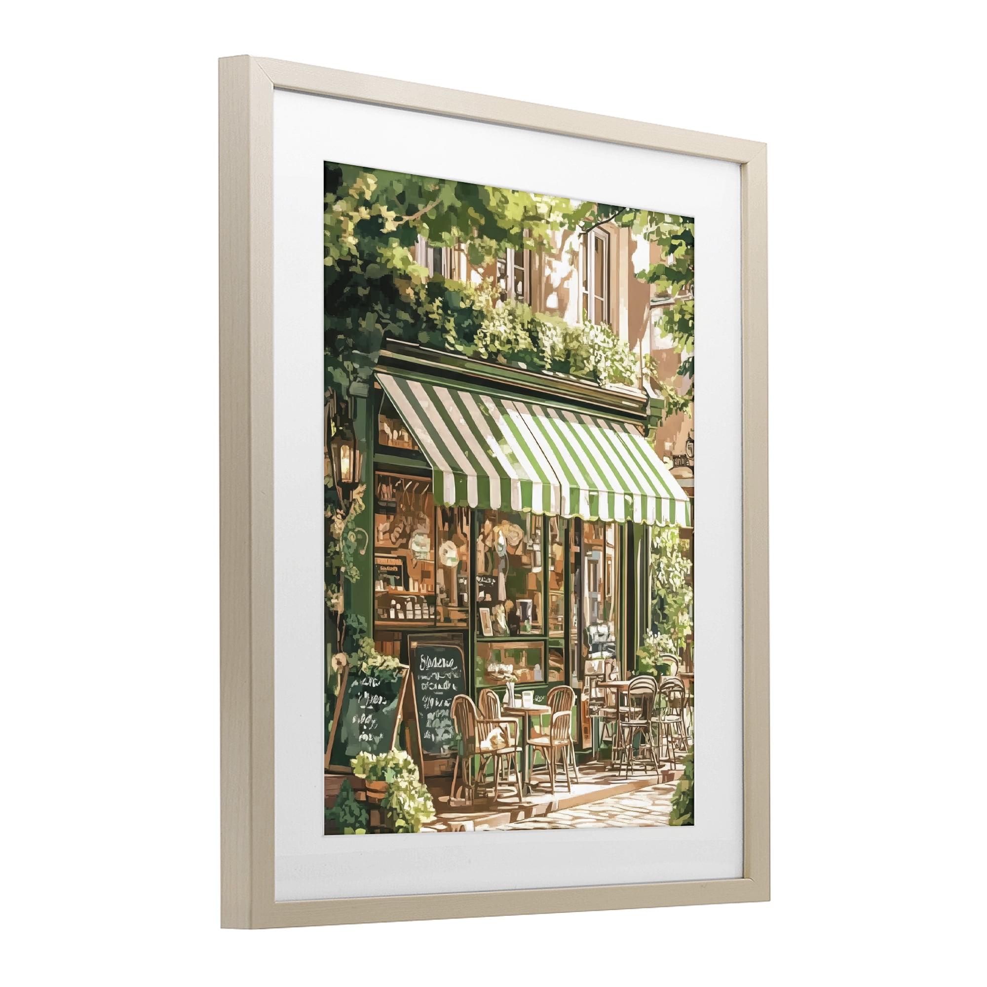 Stupell Industries Coffee Shop Awning & Greenery Birch Framed Print Under Glass, design by LSR Design Studio