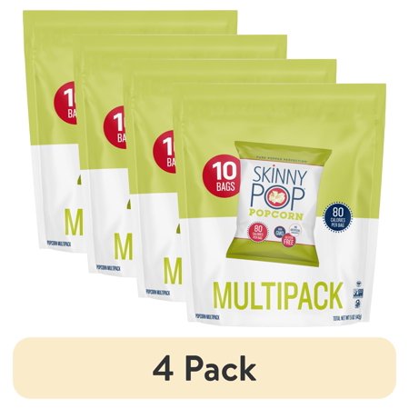 (4 pack) SkinnyPop Gluten-Free Original Popcorn, 0.5 oz Snack-Size Bags, 10 Count