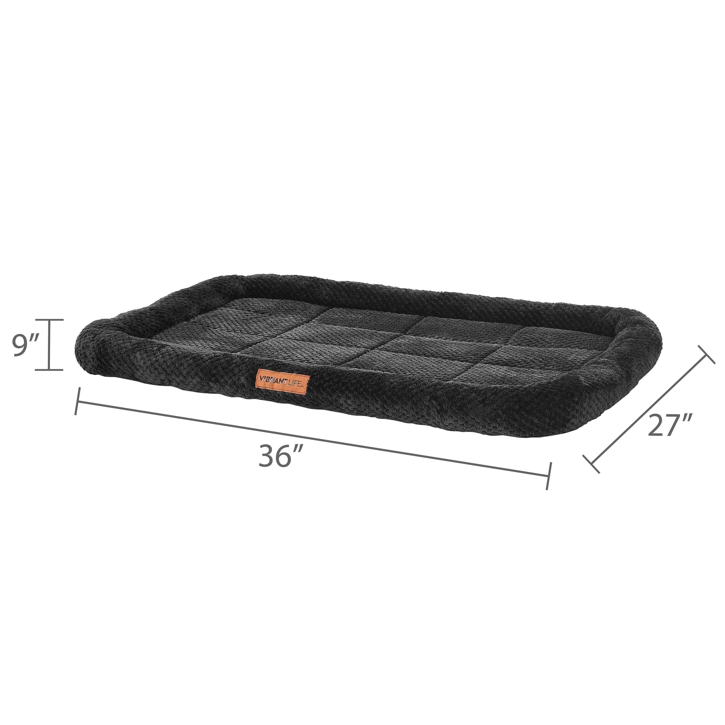 Vibrant Life Large Cozy Luxe Crate Mat Pet Bed, Dark Gray, 36" x 27"