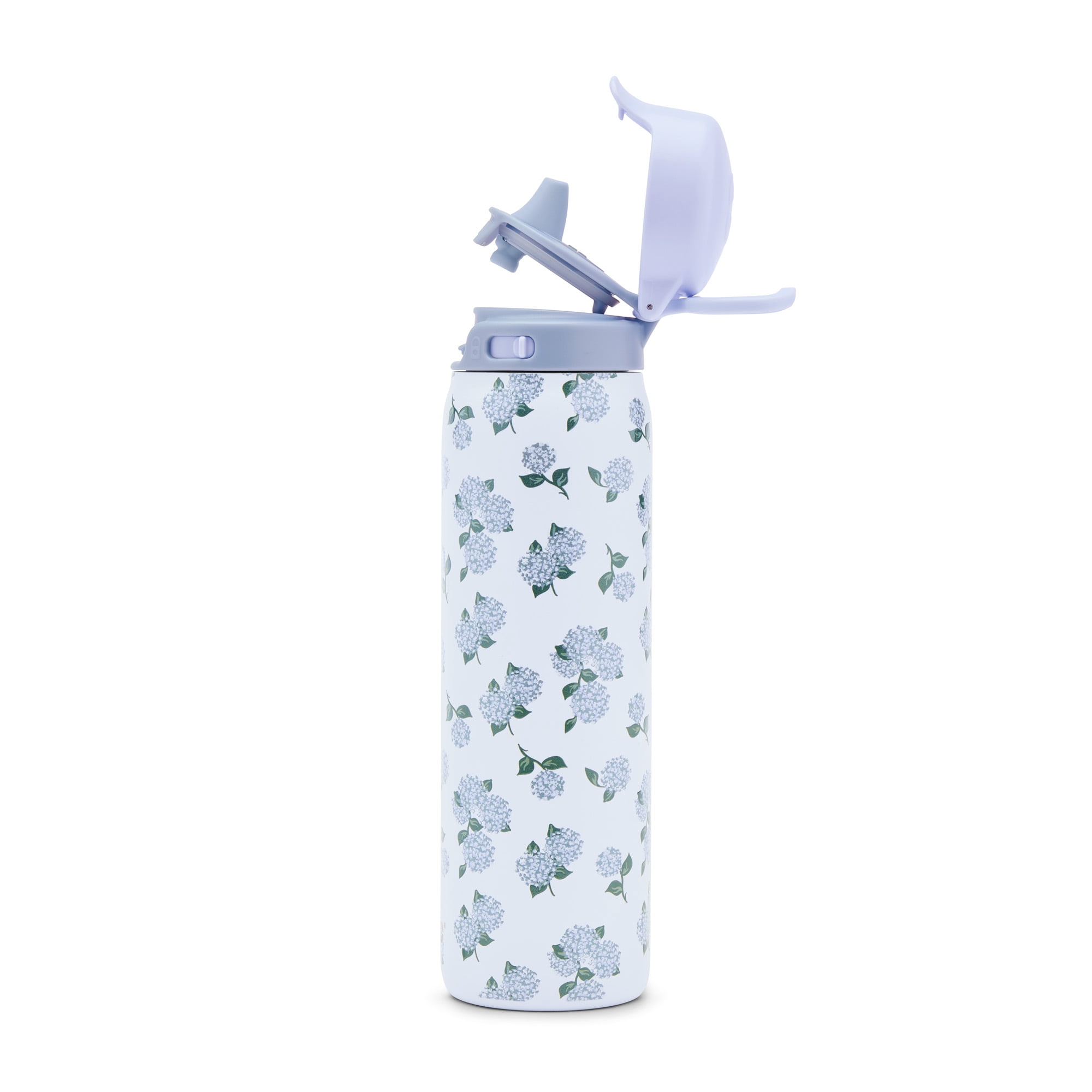 Ello Flip & Fill 22oz Stainless Steel Water Bottle with Quick Fill Tecnology, Sip & Chug, Leak-Proof, Hydrangea Bloom