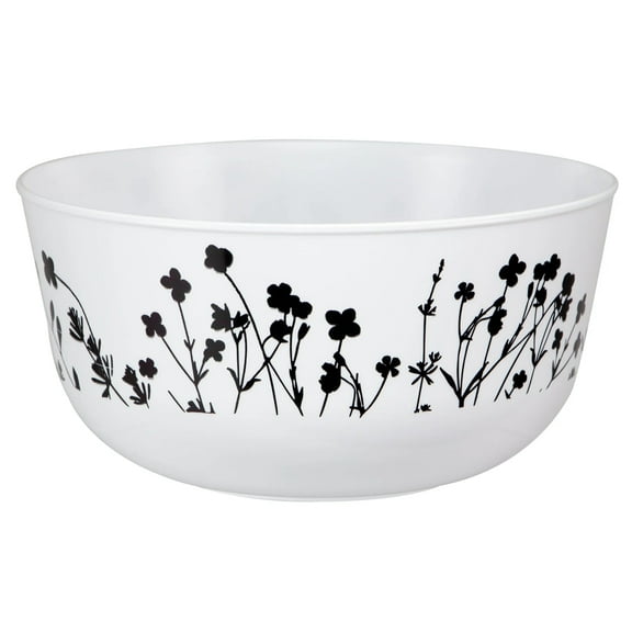 EcoQuality 24oz Wildflower Black/White Round Bowl – Elegant Disposable Plastic Dinner Plate for Weddings, Parties, Catering, and Buffets – Durable & Reusable (10)