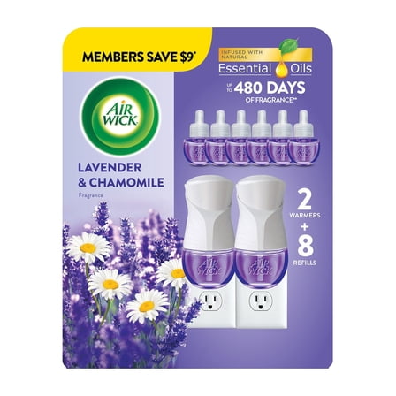 Air Wick Plug In Scented Oil Air Fresheners, Lavender & Chamomile, 2 warmers   8 refills