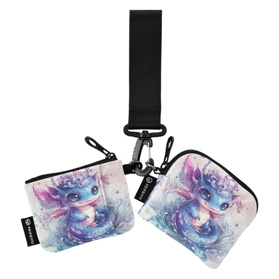 Portable Coin Purse Two 4.13x4.13 Iinches 4.13x3.5 Inches Wrist Coin Purse Keys Coin Purse Portable Women's Purse A Cartoon Blue Dragon
