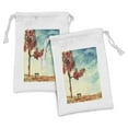 thumbnail image 1 of Tree Fabric Pouch Set of 2, Watercolors Design of a Tree and Bench Earth Ecological Protection for Future Image, Drawstring Bag for Toiletries Masks and Favors, 9" x 6", Orange Blue, by Ambesonne, 1 of 2
