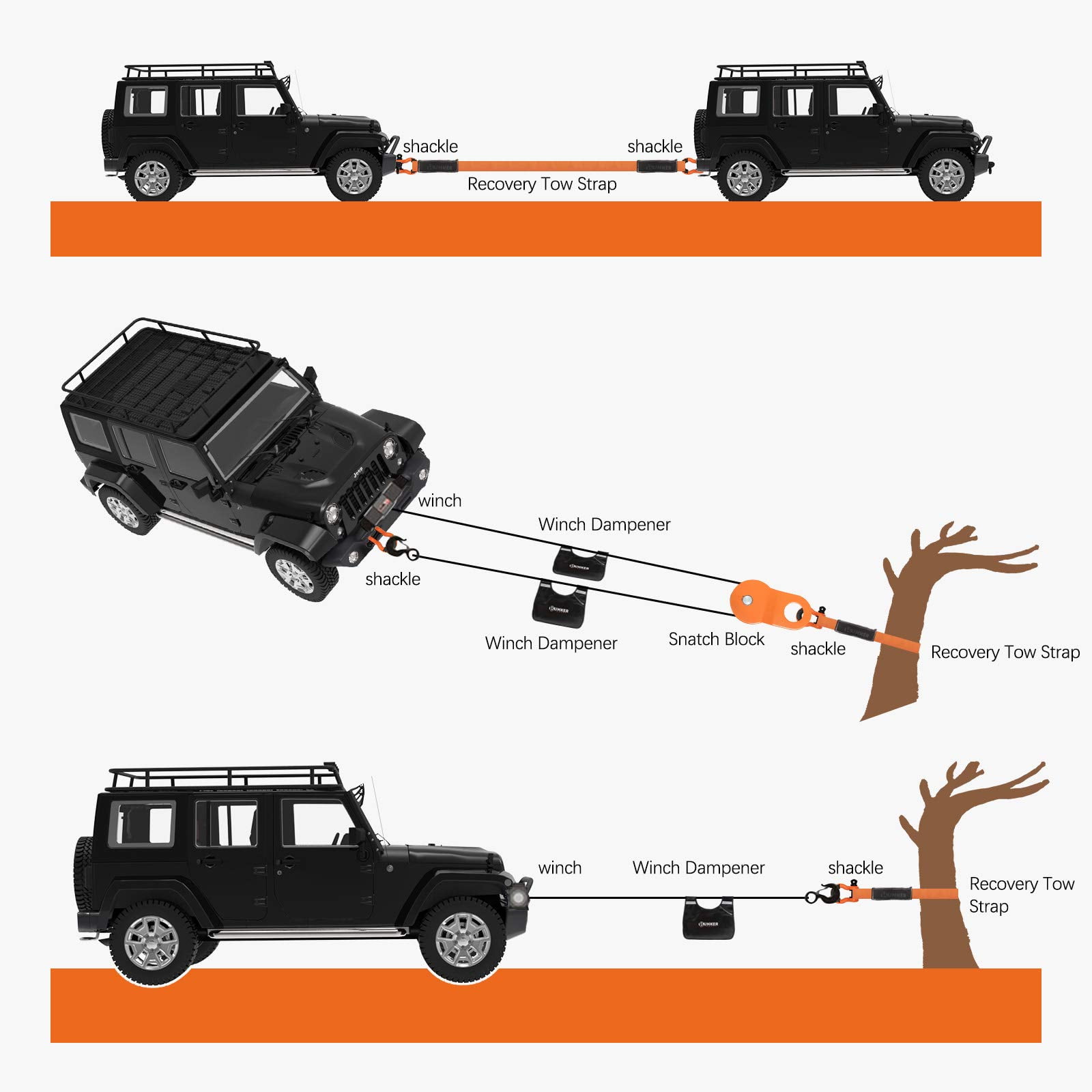 Heavy Duty Recovery Strap Kit, 20'+8' Tow Strap + Winch Line