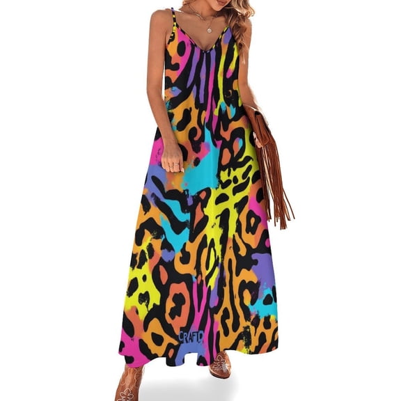 Neon Abstract Colorful Pattern Sleeveless Dress Loose Women's Dress Dresses Luxury Evening Dresses