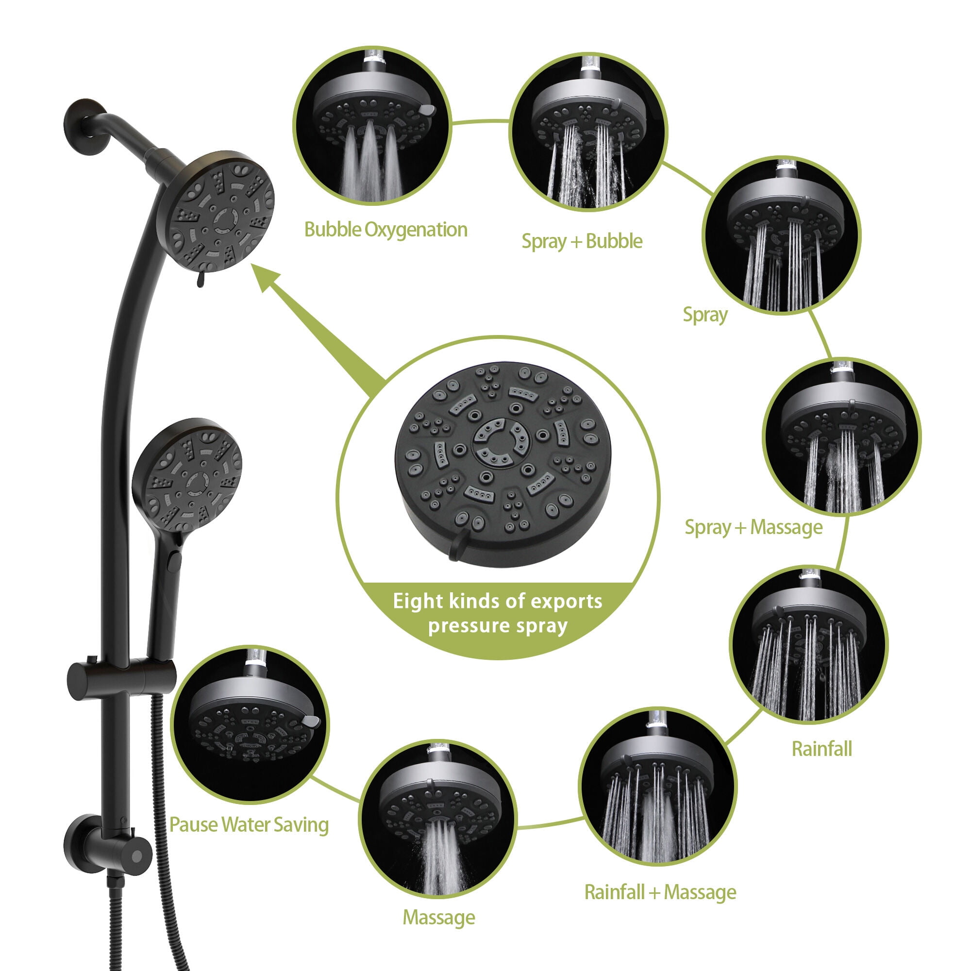 Freestanding Bathtub Faucet, Multi Function Dual Shower Head - Shower System with 4.7" Rain Showerhead, 8-Function Hand Shower, Adjustable Slide Bar,Matte Black, Matte Black Freestanding Tub Filler