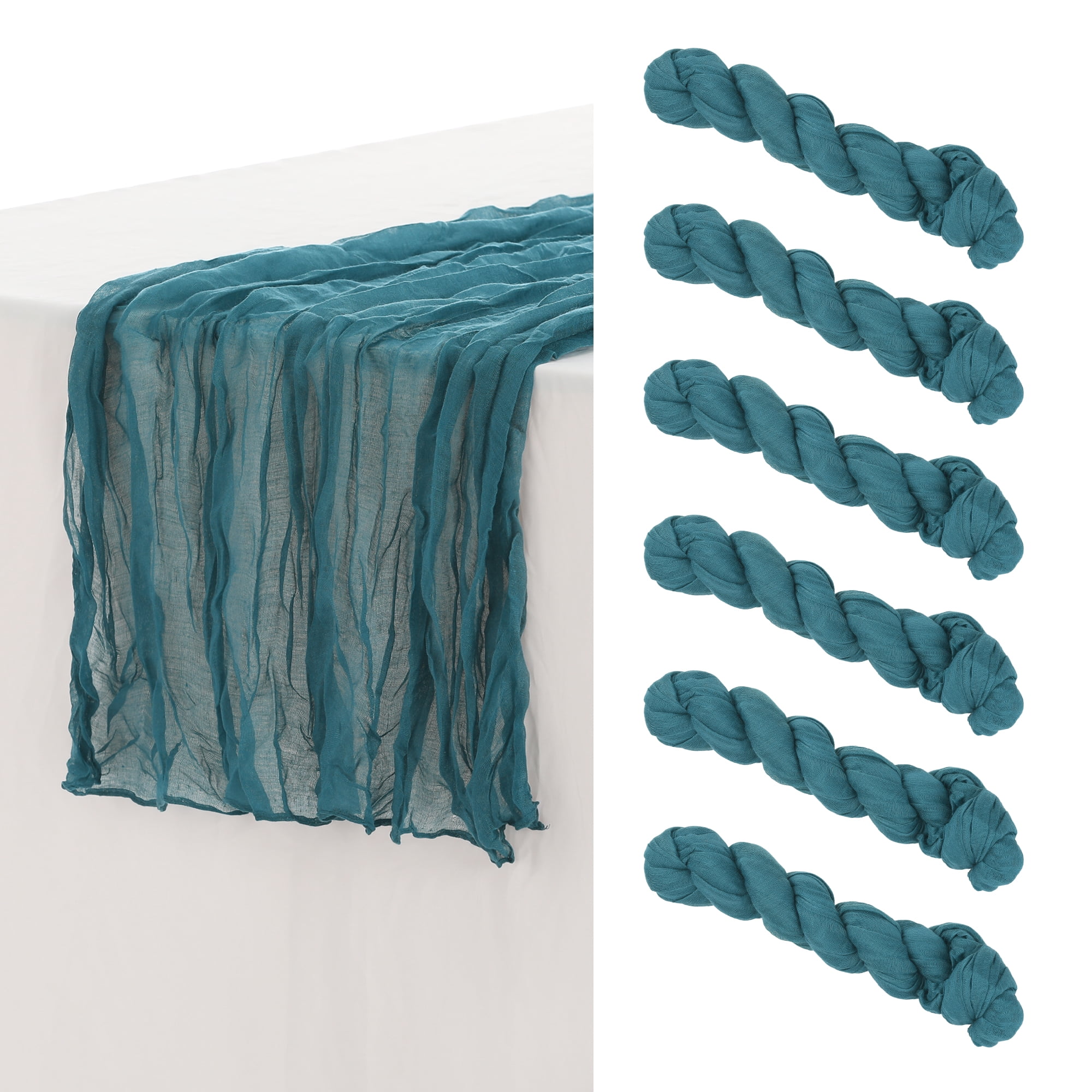 Unique Bargains Solid Color Table Runner Crinkle Fabric Table Banner (6 Count) Blue 35"x71"