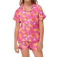 thumbnail image 2 of JAJAHO Girls Pajamas For Kids 2-13Y Satin 2 Piece Sets Banana Printed Short Sleeve Button Up Shirts And Shorts Set, 2 of 3