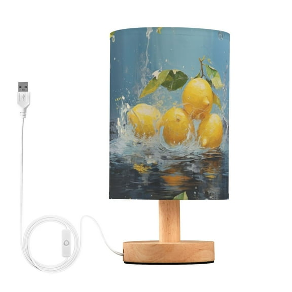 Lemon in Water Bedside Table Lamp LED Warm Lights with USB Charging Port Retro Cylinder Desk Lamps