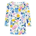thumbnail image 4 of CYMMPU 3/4 Sleeve Blouses for Women Dressy Casual Spring Tops T-Shirts Flower Pattern Round Neck Loose Fit Summer Trendy Shirts Lightweight Basic Tees Multicolor M, 4 of 5