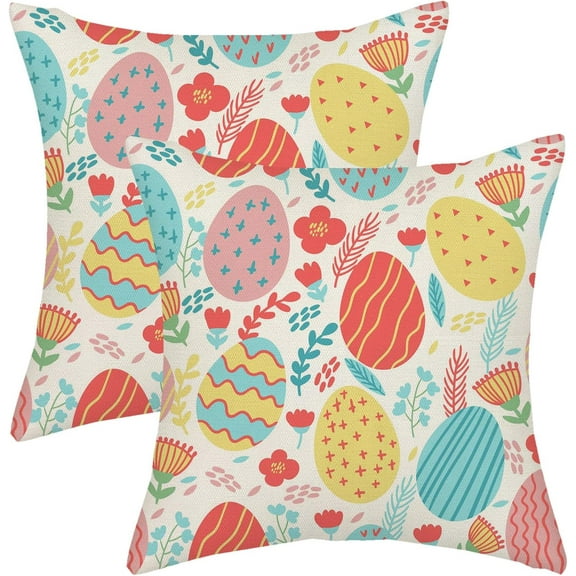 hofaaa Spring Easter Pillow Covers 18x18 Colorful Eggs Decor Throw Pillows Case for Couch Rabbit Holiday Pillowcase Outdoor Decorative Cushion Cases for Sofa Bed Decorations Set of 2