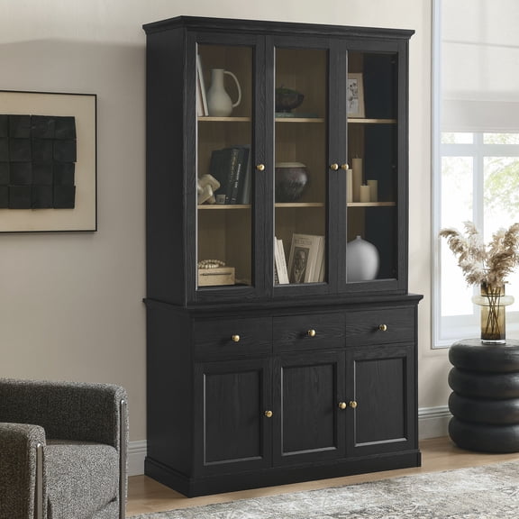 Modway Amara 79 Inch Large Storage Display Cabinet in Black Oak