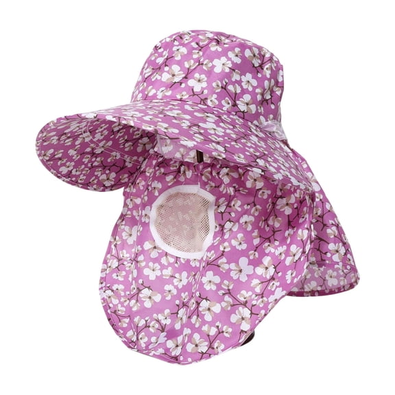 Sun Hats for Women Uv Protection Printed Wide Brim Neck Breathable Mesh Outdoor Beach Cap