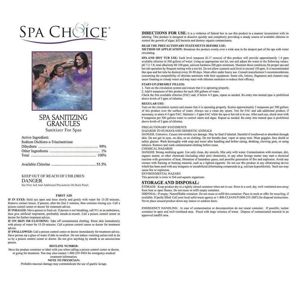 Spa Choice Chlorine Granules for Spas and Hot Tubs