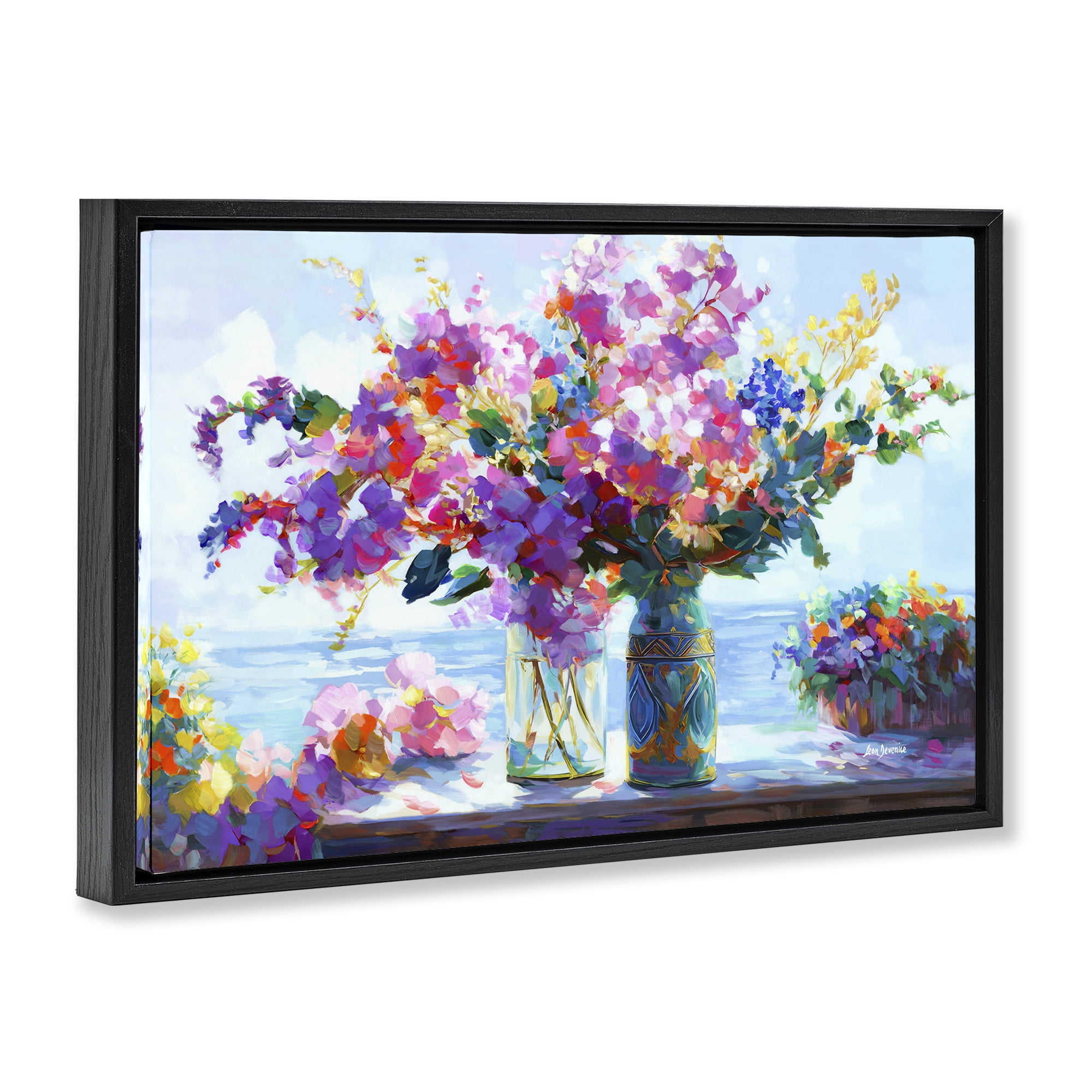 Stupell Industries Ocean Breeze Blossoms Botanical & Floral Painting Black Floater Framed Art Print Wall Art, 25 x 17