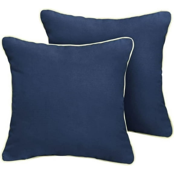 Mozaic Company Sunbrella Indoor/ Outdoor Corded Pillows, Canvas Navy and Canvas Natural, Set of 2