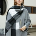 thumbnail image 2 of Ljudmp Womens Winter Grid Shawls Wraps Ladies Scarf Warm Scarves Long Large Scarves Knit Tassel Lattice Splicing Blanket Scarf Black, 2 of 4
