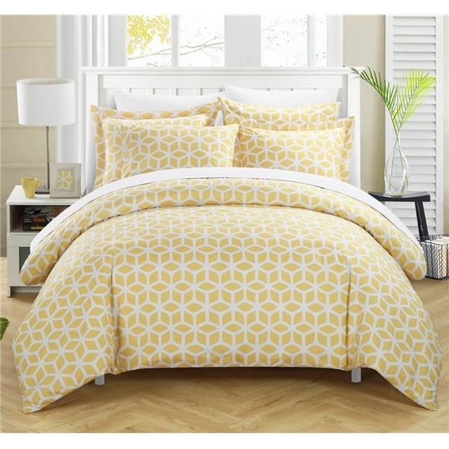 Chic Home DS1327-US Callista Géométrique Ensemble de Housse de Couette Réversible Imprimé Diamant - Jaune - Grand - 3 Pièces
